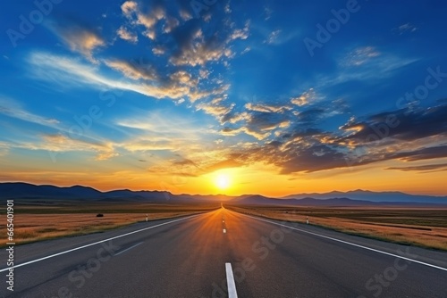 Empty asphalt road and beautiful sky at sunset © Nijieimu