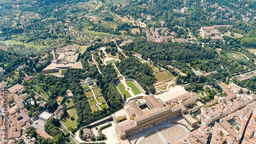 Florence, Italy. Palazzo Pitti - Royal Palace of the Renaissance. Boboli Gardens (Giardino di Boboli) - Classical garden of the 16th - 17th centuries. Summer, Aerial View photo