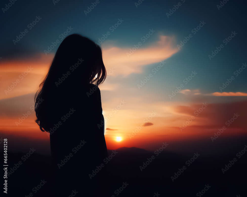 silhouette of a women in a sunset