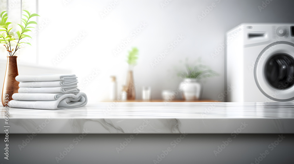 interior of a modern kitchen, Empty marble table with modern kitchen in background interior of a modern kitchen, Empty marble table with modern kitchen in background