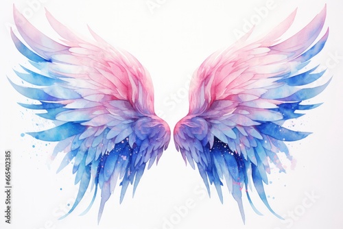 Beautiful magic watercolor blue pink wings. © MdHafizur