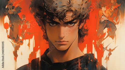 anime portrait of a male with resolute look photo