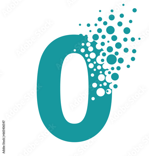 Dispersing number 0 isolated on white background. Vector Illustrator.