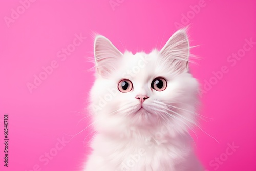 Pink colored cat on Pink Background.