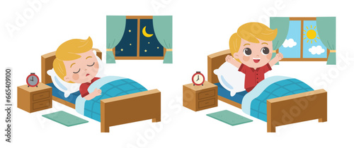  A Little boy sleeping on tonight, good night sweet dreams. and she wake up in the morning.