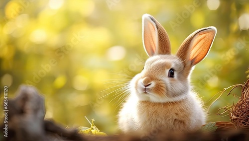 Easter Bunny with beautiful Spring Nature. AI Generated