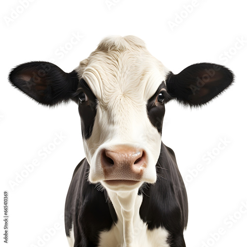 Black and white cow face portrait isolated on white background