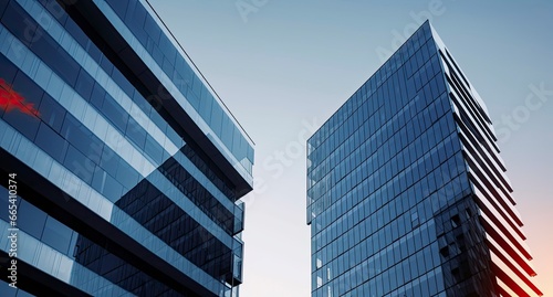Two modern buildings with glass windows. Architecture design of buildings.  AI Generated