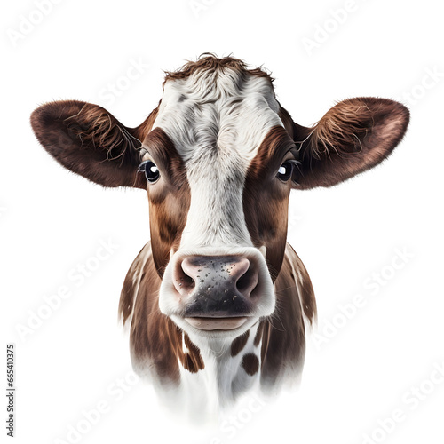 Portrait of bovine brown cow face isolated on white background