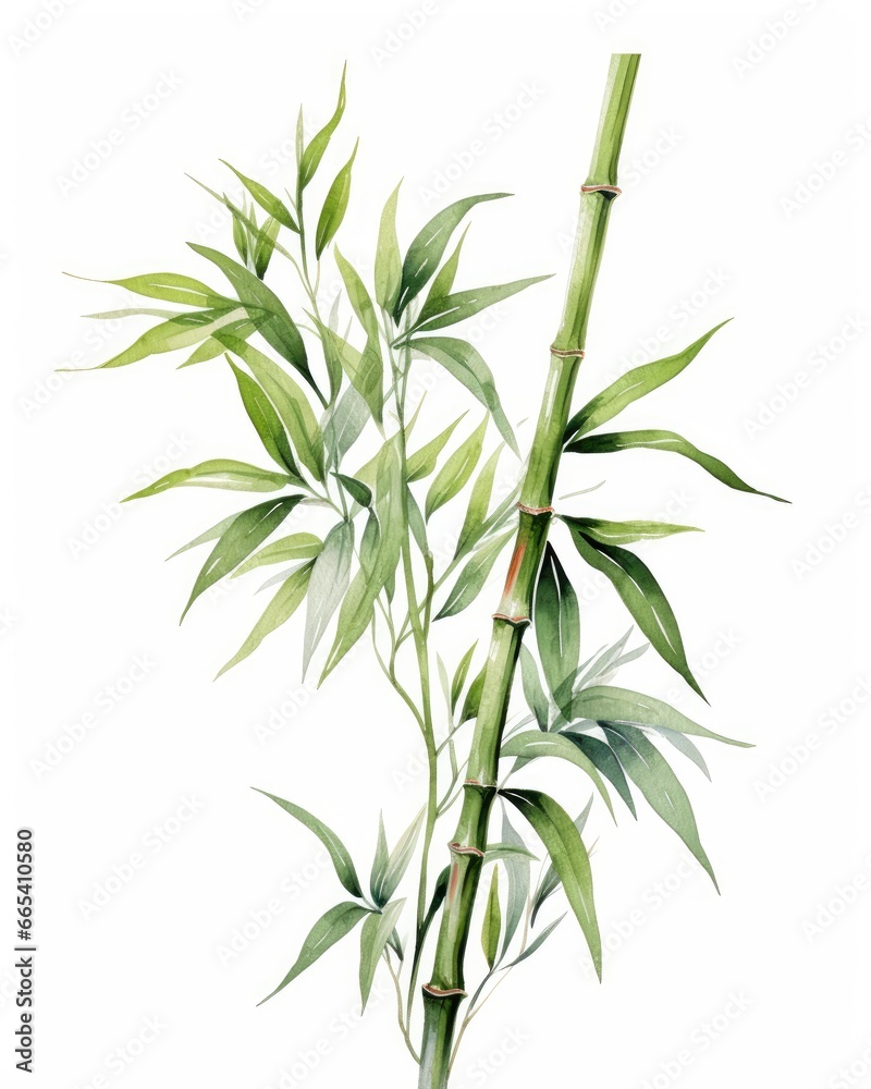 Fototapeta premium Watercolor bamboo clipart isolated on white background. AI Generated