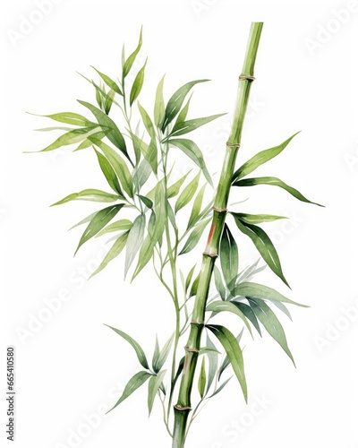 Watercolor bamboo clipart isolated on white background. AI Generated