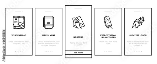paper towel roll kitchen onboarding mobile vector. tissue toilet, hygiene napkin, white clean, hand wipe, wet stroke, bathroom dispenser paper towel roll kitchen Illustrations