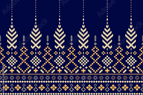 Indigo navy blue geometric traditional ethnic pattern Ikat seamless pattern border abstract design for fabric print cloth dress carpet curtains and sarong Aztec African Indian Indonesian