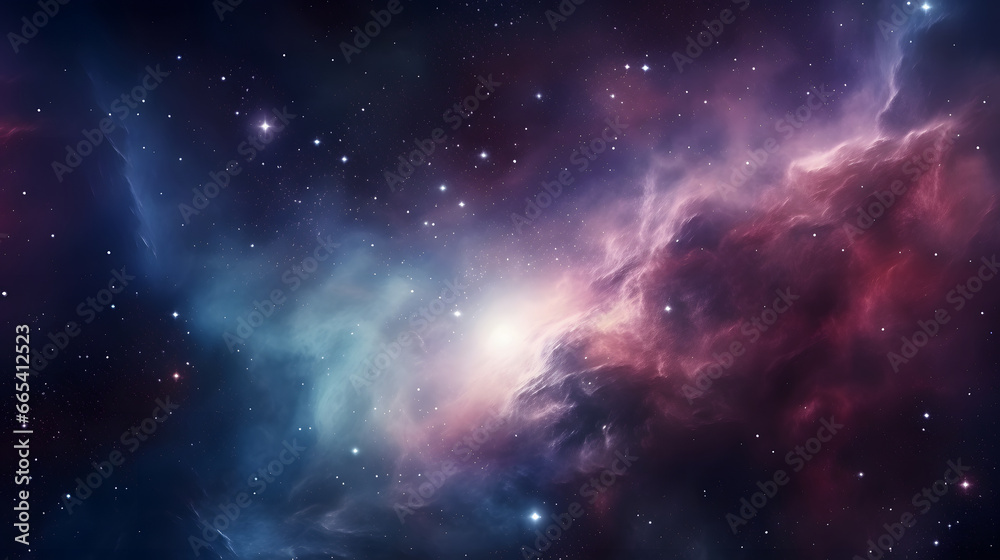 Fototapeta premium fantastic space nebula with glowing cosmic clouds on black background Neural network generated in May 2023. Not based on any actual scene or pattern.