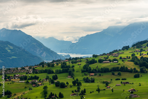 Panoramic view of Lake Thun in Switzerland.