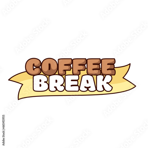 Groovy sticker with Coffee break text vector illustration. Cartoon isolated retro funny design of bubble brown and white letters in cute font, comic typography patch with words for coffee time