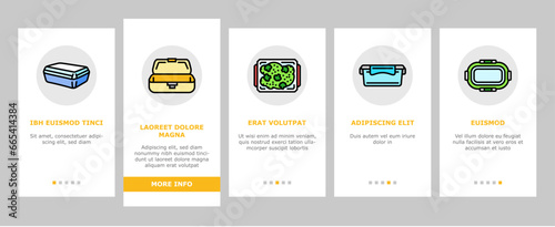lunch box food school meal onboarding mobile vector. lunchbox healthy, snack sandwich, container fresh, apple fruit, plastic nutrition lunch box food school meal Illustrations