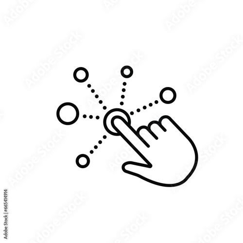 nteraction icon, simple, interactive screen with button click finger, digital technology concept, user touch here, hand pointer, development choice variety, thin line vector illustration eps10