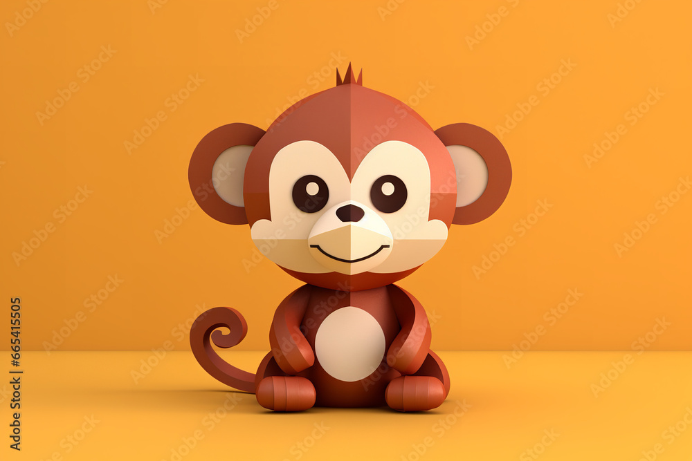 Fototapeta premium A cute Monkey, papercraft, minimalist design, vector illustration