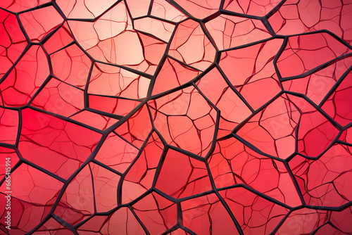 Coral and Ruby Red, Abstract pattern of glass crack 