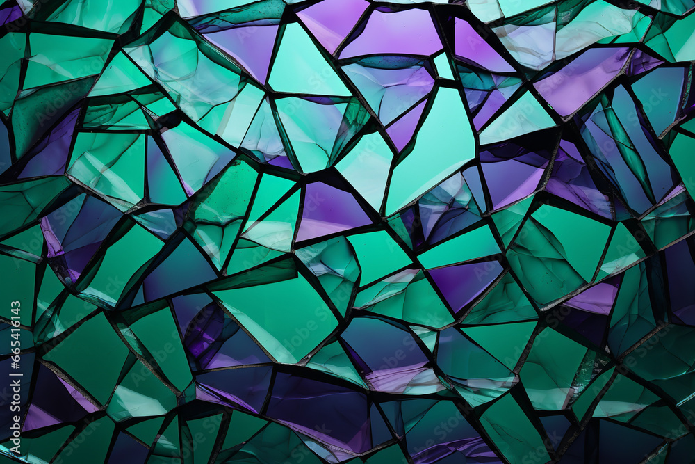Lavender and Forest Green, Abstract pattern of glass crack Lavender and Forest Green, Abstract pattern of glass crack