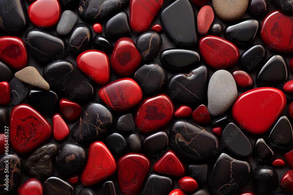 Ruby Red and Onyx Black, Abstract pattern of Pebble Stones Ruby Red and Onyx Black, Abstract pattern of Pebble Stones