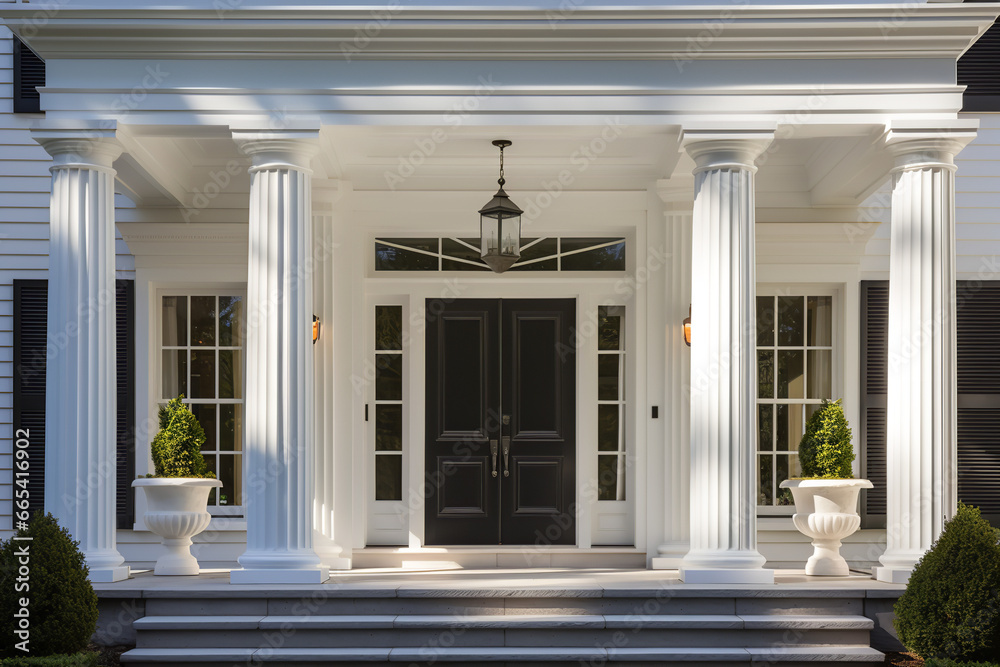 Shot of close-up shot of a classic colonial revival entrance with a fanlight