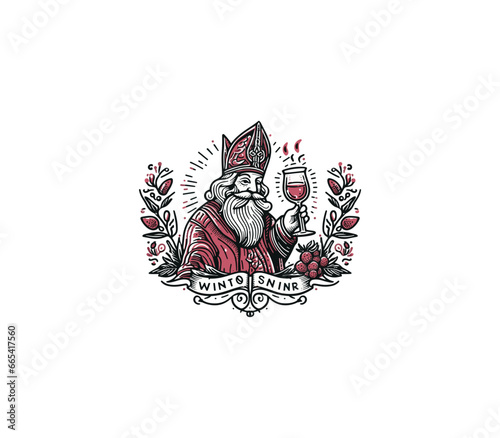 Sinterklaas wine hand drawn portrait illustration