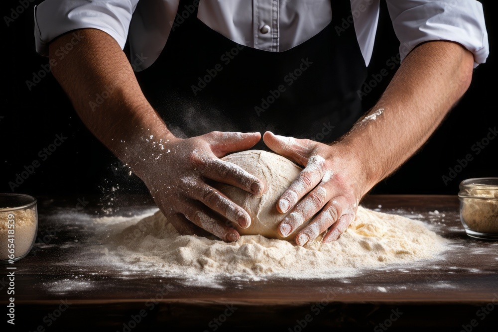 man hands preparing dough top down view