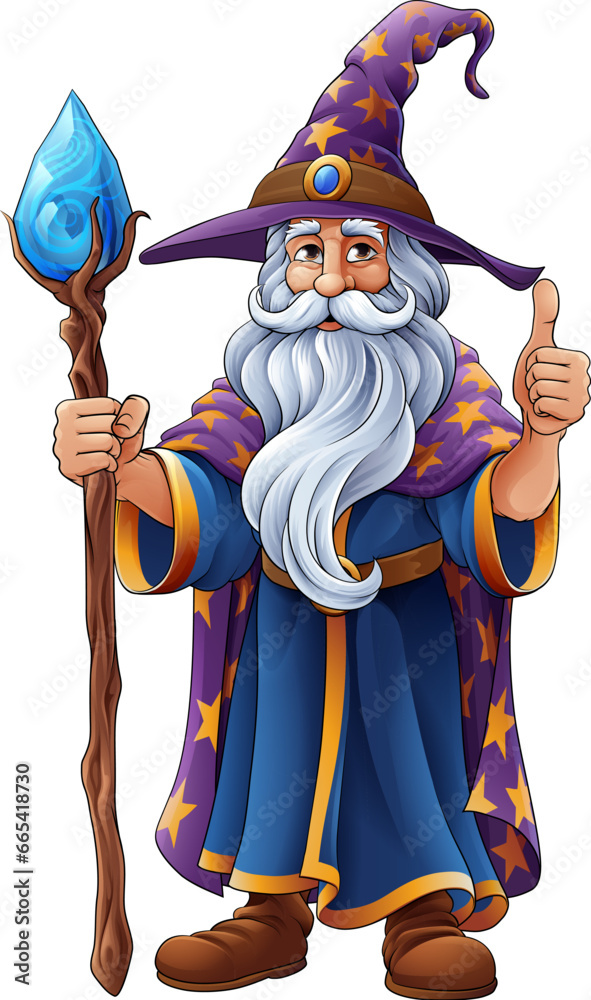 Fototapeta premium A wizard merlin cartoon beard magician man Halloween character mascot