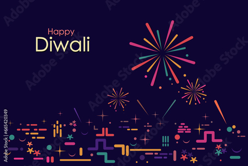 Illustration of fireworks and illuminations. Concept for Diwali festival of India