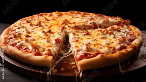 slice of cheese pizza  with pepperoni on the wooden board photo