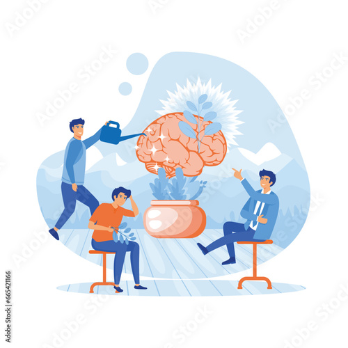 Psychotherapy and psychological support for patient care tiny person concept. flat vector modern illustration 