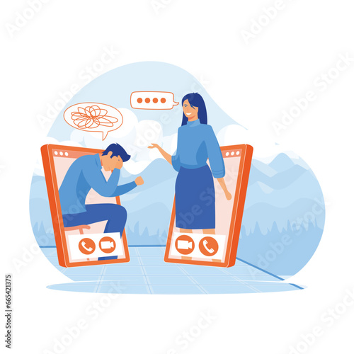 Psychological counseling concept. Psychological assistance service online on mobile phone. flat vector modern illustration 