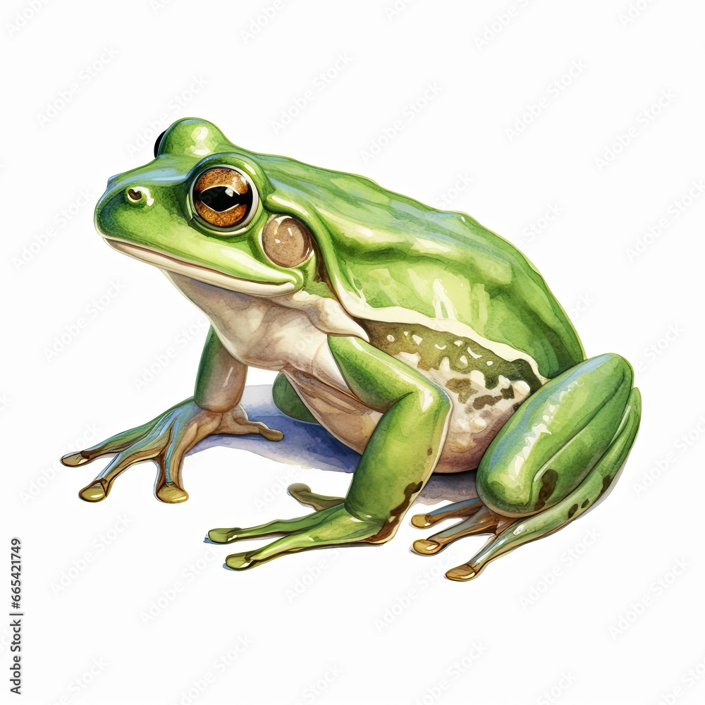 Obraz premium Watercolor green frog on white background.