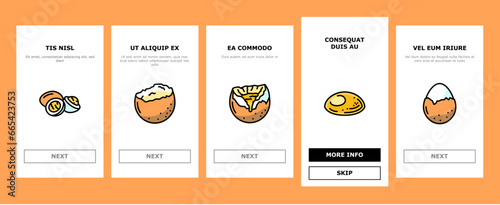 egg chicken farm food organic onboarding mobile vector. easter bird, animal breakfast, fresh healthy, ingredient protein, brown shell hen egg chicken farm food organic Illustrations