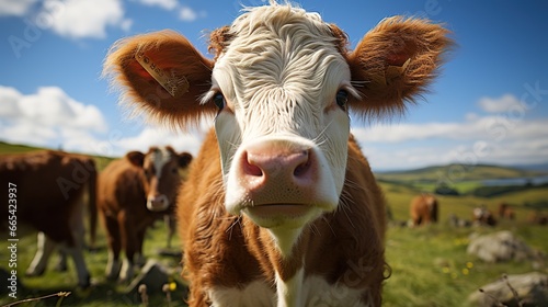 portrait of a cow in the field