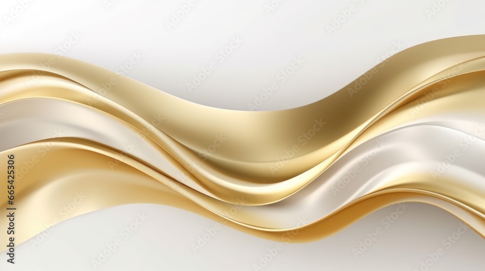 Obraz premium Luxury futuristic abstract gold curved background on white. Gold gradient illustration, minimal. Digital luxury drawing for interior design, fashion textile, wallpaper, website