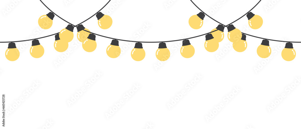 Set of seamless festive yellow Christmas string light border. Flat vector illustration. Set of seamless festive yellow Christmas string light border. Flat vector illustration.