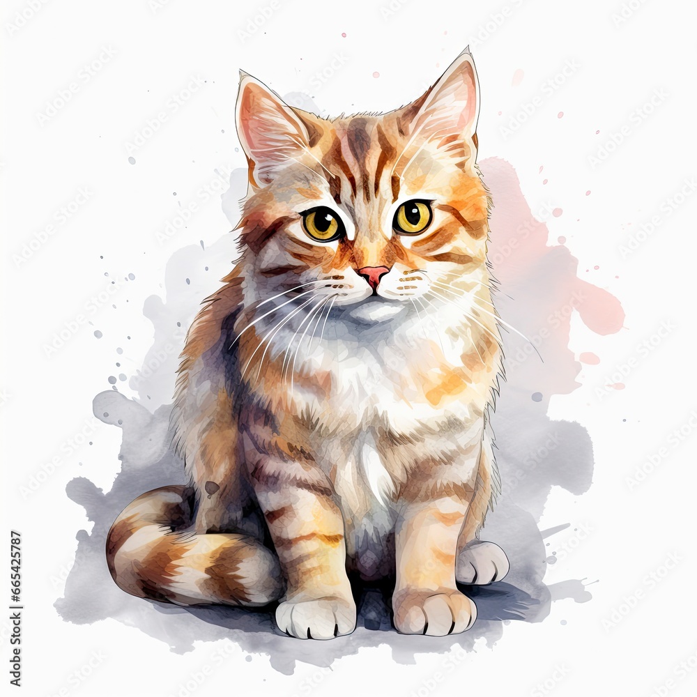 Obraz premium Watercolor cat clip art on white background.
