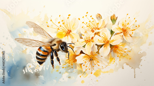 Bee on flower in aquarelle style