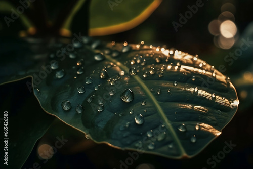 leaf with water drops. 