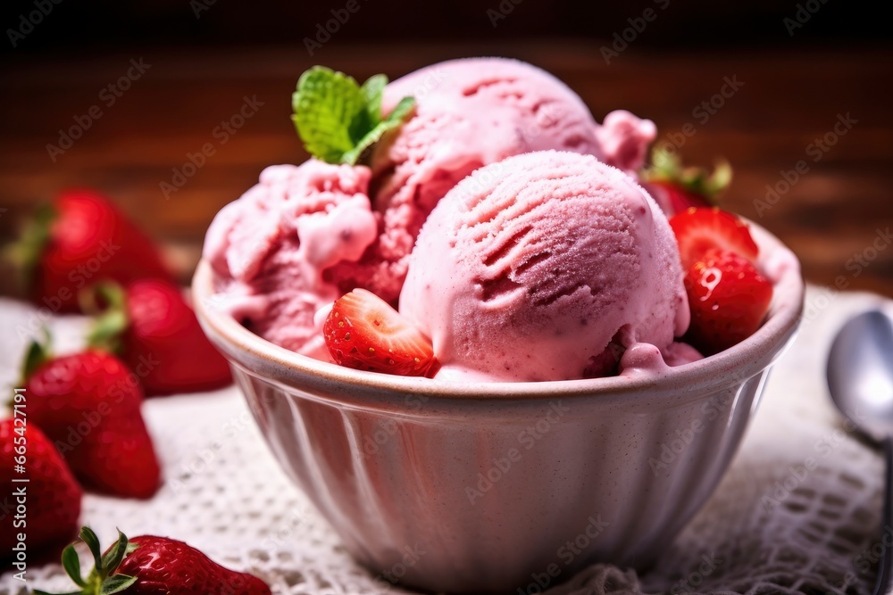 Strawberry Ice Cream with Fresh Strawberries. Strawberry Ice Cream with Fresh Strawberries.