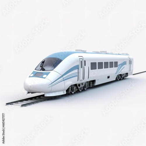 blue high speed train model in motion on the railway 