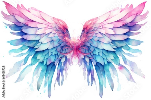 Beautiful magic watercolor blue pink wings. © Hamidakhanom