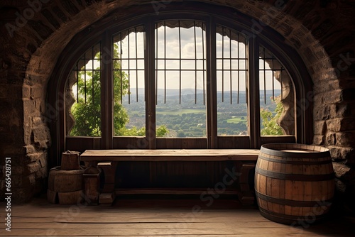 Barrel in an ancient castle beside the window.