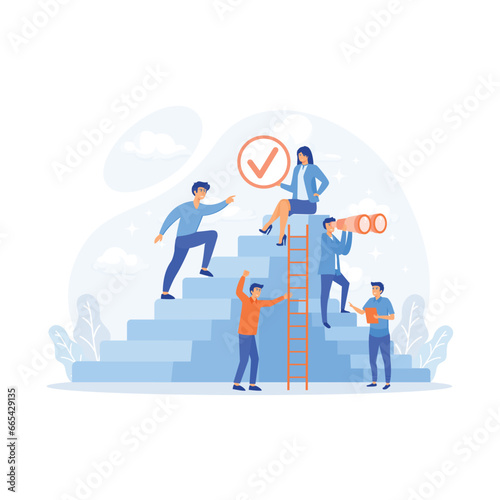 Self growth and personal development progress stages tiny person concept. flat vector modern illustration 