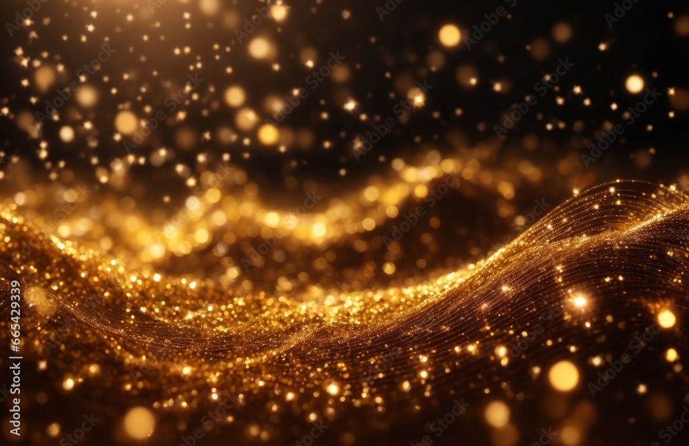 Digital gold particles wave and light abstract background with shining dots stars Digital gold particles wave and light abstract background with shining dots stars