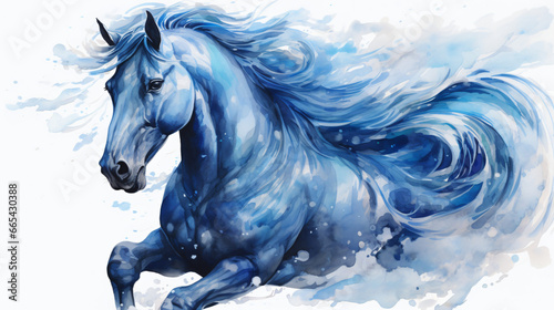 Blue horse in aquarelle style