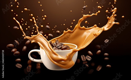 hot liquid coffee splash with Coffee Bean falling  3d illustration.